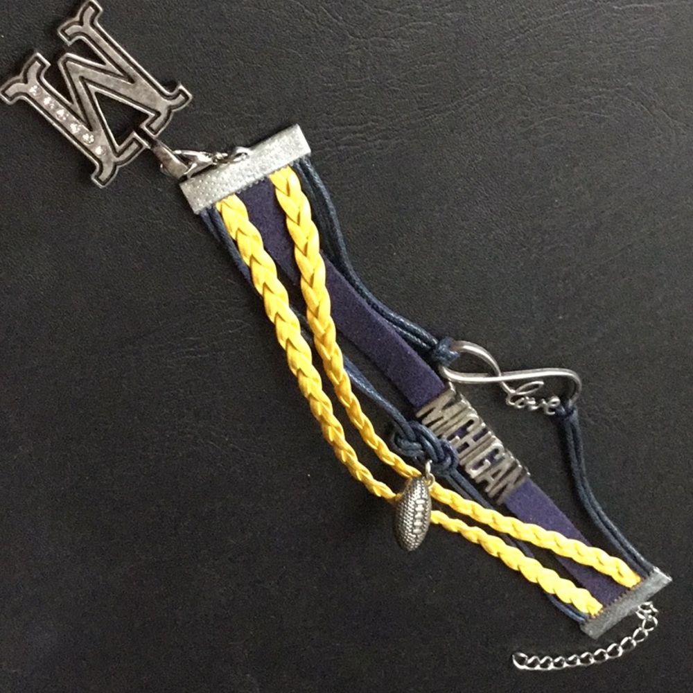 University of Michigan Wolverines Football braided Thread Bracelet M CHARM Added